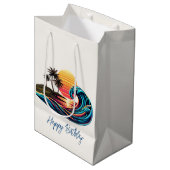 Sunset Retro Surf Wave Mittlere Geschenktüte (Vorderseite Schrägansicht)