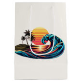 Sunset Retro Surf Wave Mittlere Geschenktüte (Rückseite)
