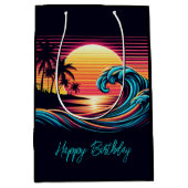 Sunset Retro Surf Wave Mittlere Geschenktüte (Vorderseite)
