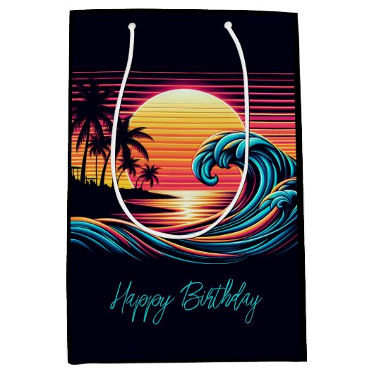 Sunset Retro Surf Wave Mittlere Geschenktüte (Vorderseite)