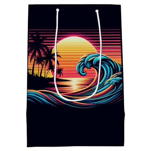 Sunset Retro Surf Wave Mittlere Geschenktüte (Rückseite)