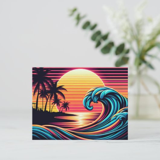 Sunset Retro Surf Wave Postkarte (Stehend Vorderseite)