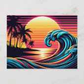 Sunset Retro Surf Wave Postkarte (Vorderseite)