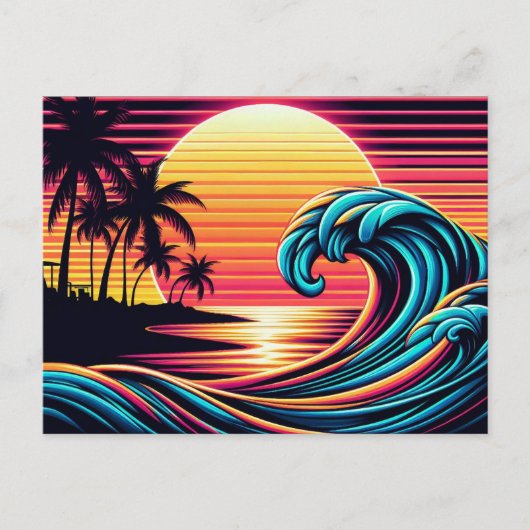 Sunset Retro Surf Wave Postkarte (Vorderseite)