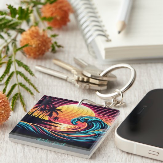 Sunset Retro Surf Wave- Schlüsselanhänger (Vorderseite rechts)