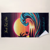 Sunset Retro Surf Wave Strandtuch (Vorderseite)