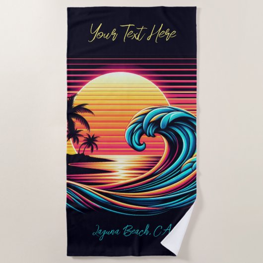 Sunset Retro Surf Wave Strandtuch (Vorderseite)