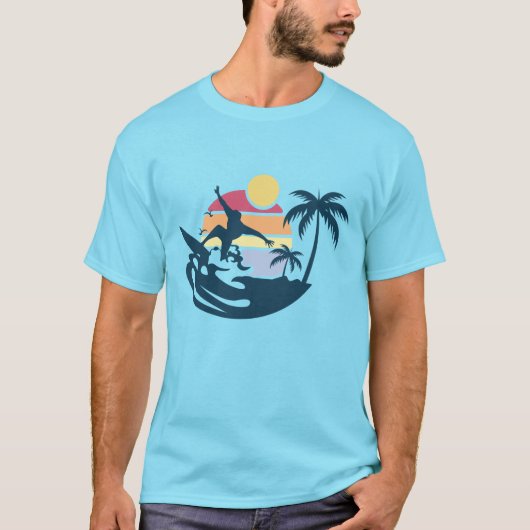 Sunset Retro Surfing Surf Beach Summer Vibes Surf T-Shirt (Vorderseite)