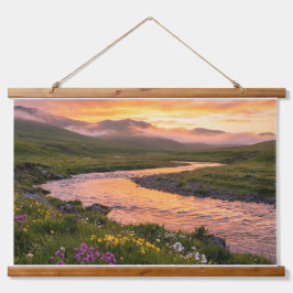 Sunset River Panorama – Nature Poster & Tapestry Wandteppich Mit Holzrahmen