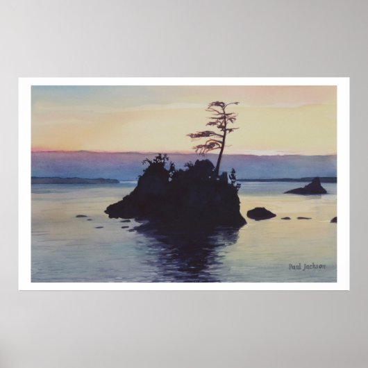 "Sunset Rockaway Beach" Aquarellbilder Poster (Vorne)