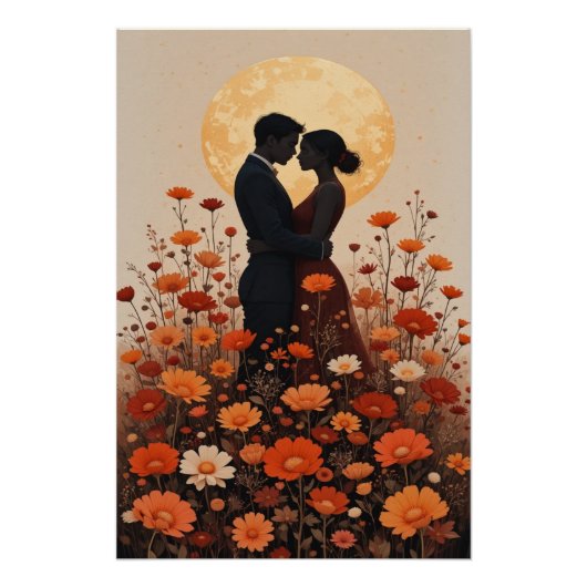 Sunset Romance Painting - Floral Couple Wall Art Poster (Vorderseite)