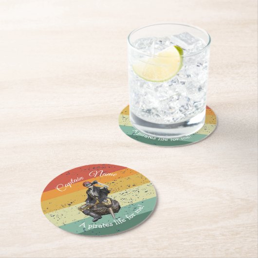 Sunset Rum Skeleton Pirate Party Runder Pappuntersetzer (Vor Ort)