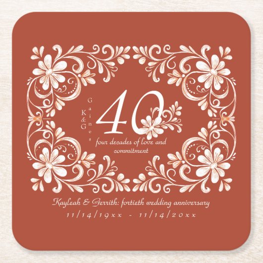 Sunset Rust Red Shabby Chic 40 Jubiläum Untersetze Rechteckiger Pappuntersetzer (Vorderseite)