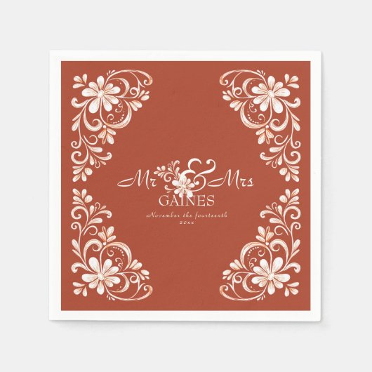Sunset Rust Shabby Chic Mr & Mrs Wedding Napkin Serviette (Vorderseite)