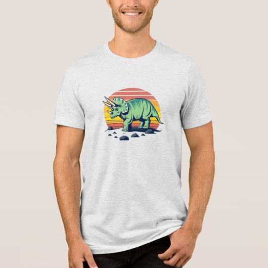Sunset Safari: Retro Triceratops T-Shirt Tri-Blend Shirt (Vorderseite)