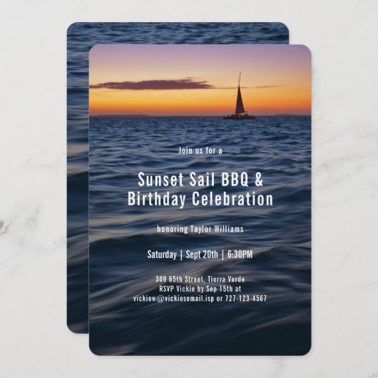 Sunset Sail Contemporary Birthday Einladung (Vorne/Hinten)
