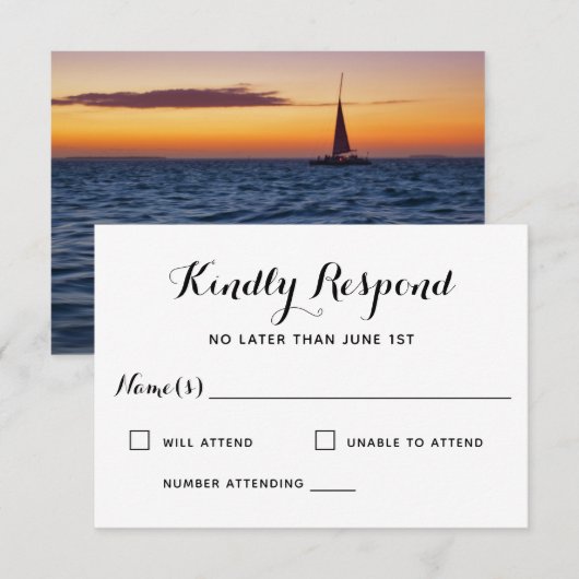 Sunset Sail Modern Nautical Wedding RSVP Karte (Vorne/Hinten)