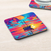 Sunset Sailboat Dreamscape Getränkeuntersetzer (Linke Seite)