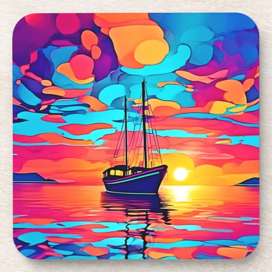 Sunset Sailboat Dreamscape Getränkeuntersetzer (Vorderseite)