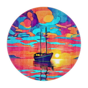Sunset Sailboat Dreamscape Schneidebrett