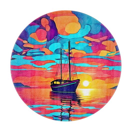 Sunset Sailboat Dreamscape Schneidebrett (Vorderseite)
