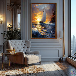 Sunset Sailboat Seascape Inspiriert von Claude Mon Poster