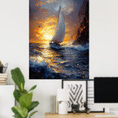 Sunset Sailboat Seascape Inspiriert von Claude Mon Poster (Heimbüro)