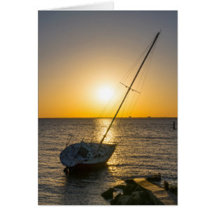 Sunset Sailboat Shipwreck Golf Breeze Card