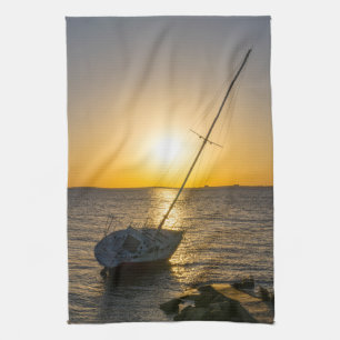 Sunset Sailboat Shipwreck Golf Breeze FL Geschirrtuch