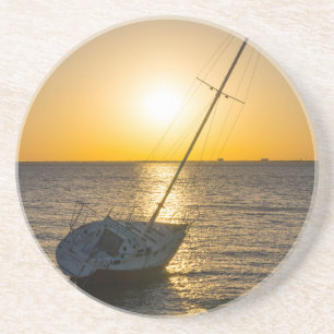 Sunset Sailboat Shipwreck Golf Breeze FL Untersetz Getränkeuntersetzer