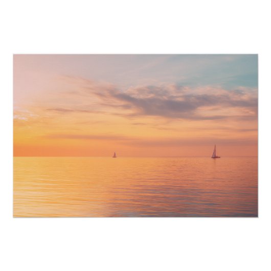 Sunset Sailboats Calm Ocean Horizon Glow Poster (Vorderseite)