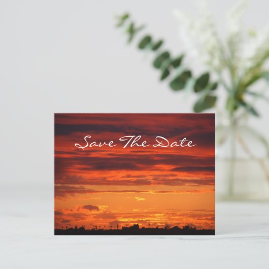 Sunset "Save the Date" Postkarte (Stehend Vorderseite)