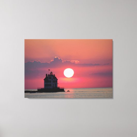 Sunset Scene Lighthouse Stretched Canvas Print Leinwanddruck (Vorderseite)