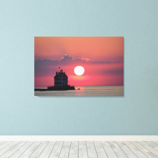 Sunset Scene Lighthouse Stretched Canvas Print Leinwanddruck (Insitu (Holzboden))