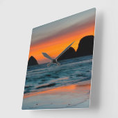 Sunset, Sea Stacks, Ocean, Oregon, USA Quadratische Wanduhr (Winkel)