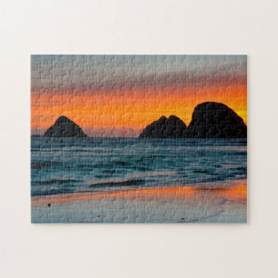 Sunset, Sea Stacks, Ocean Side, Oregon, USA Puzzle
