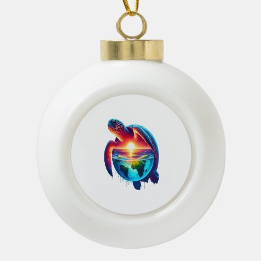 Sunset Sea Turtle Keramik Kugel-Ornament (Vorderseite)