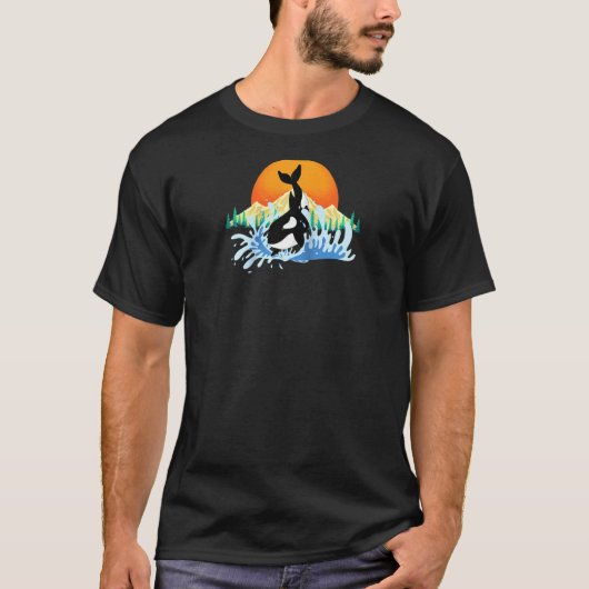 Sunset Sea Waves Ocean Animal Killer Whale Orca T-Shirt (Vorderseite)