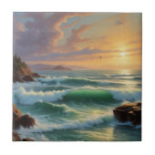 Sunset Seascape Painting Artwork Fliese (Vorderseite)