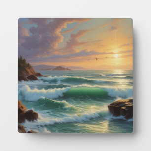 Sunset Seascape Painting Artwork Fotoplatte