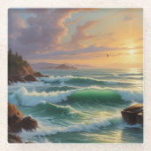 Sunset Seascape Painting Artwork Glasuntersetzer (Vorderseite)