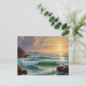 Sunset Seascape Painting Artwork Postkarte (Stehend Vorderseite)