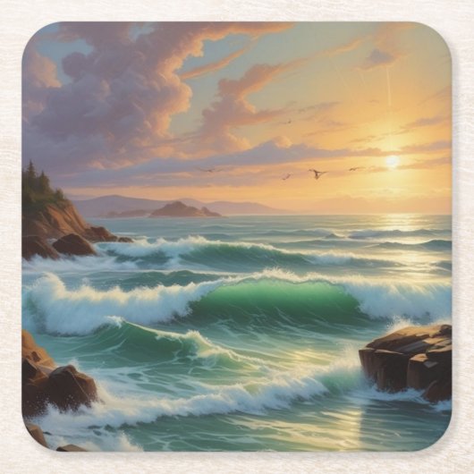 Sunset Seascape Painting Artwork Rechteckiger Pappuntersetzer (Vorderseite)