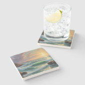 Sunset Seascape Painting Artwork Steinuntersetzer (Seitenansicht)