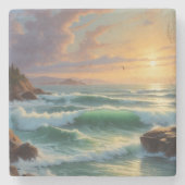 Sunset Seascape Painting Artwork Steinuntersetzer (Vorderseite)
