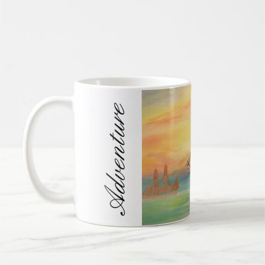 Sunset Segelschiffe handbemalt Akryllische Kunst Kaffeetasse (Links)