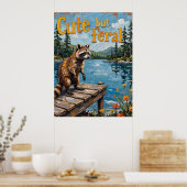 Sunset Serenade: Raccoon auf dem Pier Poster (Küche)