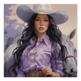 Sunset Serenity: Cowgirl Wall Art Poster