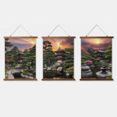Sunset Series Japanischer Garten Wandteppich Mit Holzrahmen (Dreifach)