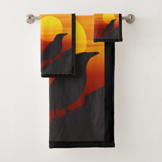 Sunset Silhouette Black Bird - Raven Badhandtuch Set (Insitu)